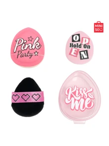 Nom conjoint de MINISO Link Party, Ensemble de 3 sacs cosmétiques avec étui de protection - En cuir PU antidérapant, utilisé pour la poudre et le correcteur, cadeau portable et charmant, cadeaux, voyage, articles bon marché, accessoires de voyage - Rose bonbon - Voir 9