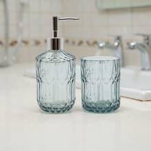 Luxury Glass Bathroom Set 2 Pieces - Liquid Soap Dispenser + Cup | Diamond Aesthetic Design - Màu nâu  Mocha - Xem 3