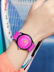 Cute Colorful Pattern Pink Silicone Strap Quartz Watch Girl's Fashion Casual Analog Wristwatch - Black - View 10