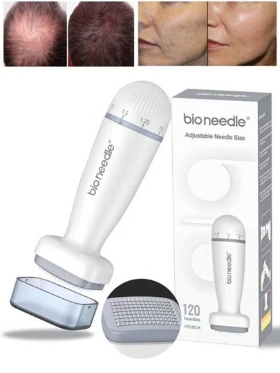 120针不锈钢微针笔，精密设计的针头，可调节针间距，专业微针笔，增强护肤效果，适用于头发/面部/胡须，小巧易用，是任何美容程序的理想之选，男女皆宜。