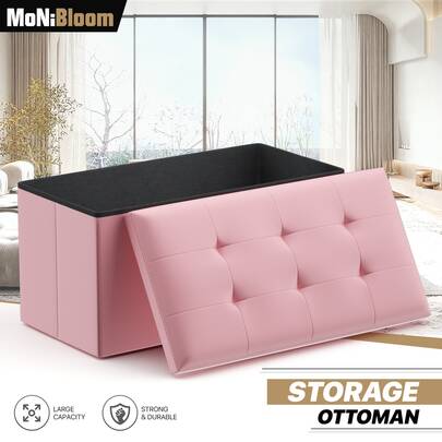 MoNiBloom 30 Inches Folding Storage Ottoman Bench, Faux Leather Footrest Couch For Living Room Bedroom, Home Office