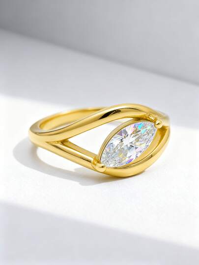 1 pieza Anillo de zirconia en forma de marquesa curva, de plata esterlina 925, romántico y elegante, anillo de mujer, regalo de joyería exquisita para damas en bailes de graduación y noches de cita