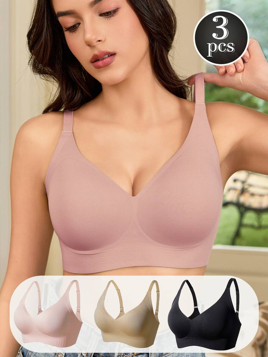 3PCS Women's Seamless Jelly Bra, Wirefree, Solid Color For Everyday & Special Occasions, Occasion Lingerie, Sleek Lingerie, Comfortable Fit, Flexible Material - Nhiều màu1 - Xem 1