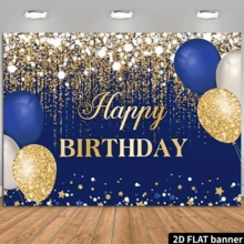 Phông nền sinh nhật 2D màu xanh dương và vàng sang trọng với các chấm vàng lấp lánh, kim cương và bóng bay, trang trí tiệc 2D bằng polyester phù hợp cho tiệc sinh nhật lần thứ 16, dùng làm banner bàn bánh, đạo cụ chụp ảnh. - Màu xanh lam - Xem 1