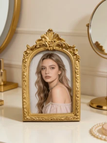 Vintage Bronze Photo Frame – Retro Round Hollow Carved Frame & Baroque Arch Picture Frame | Antique Style Wedding Portrait Display | Elegant Home Tabletop Decoration & Holiday Gift - Multicolor - View 8