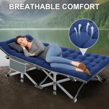 DEYUI Portable Adult Sleeping Bed Frame With Mattress | 755/655/555/455/355 Lb Load Capacity, Foldable Guest/Camping Bed, Ideal For Teenagers And Adults, Suitable For Travel, Patio, Terrace, And Outdoor Use, Oxford Cloth Cover, Alloy Steel Frame. - Giá tốt, nặng 555lbs, bộ màu đen kèm nệm. - Xem 7