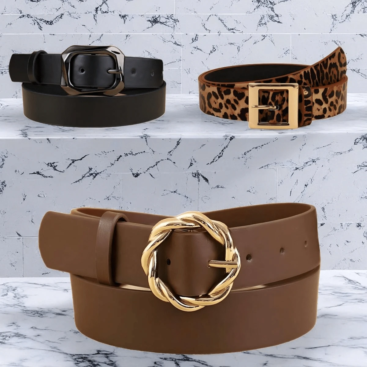 3pcs Women's Fashion Elegant Leather Belt Set, Suitable For Dresses, T-Shirts, Casual Pants, Daily, Office, Commute