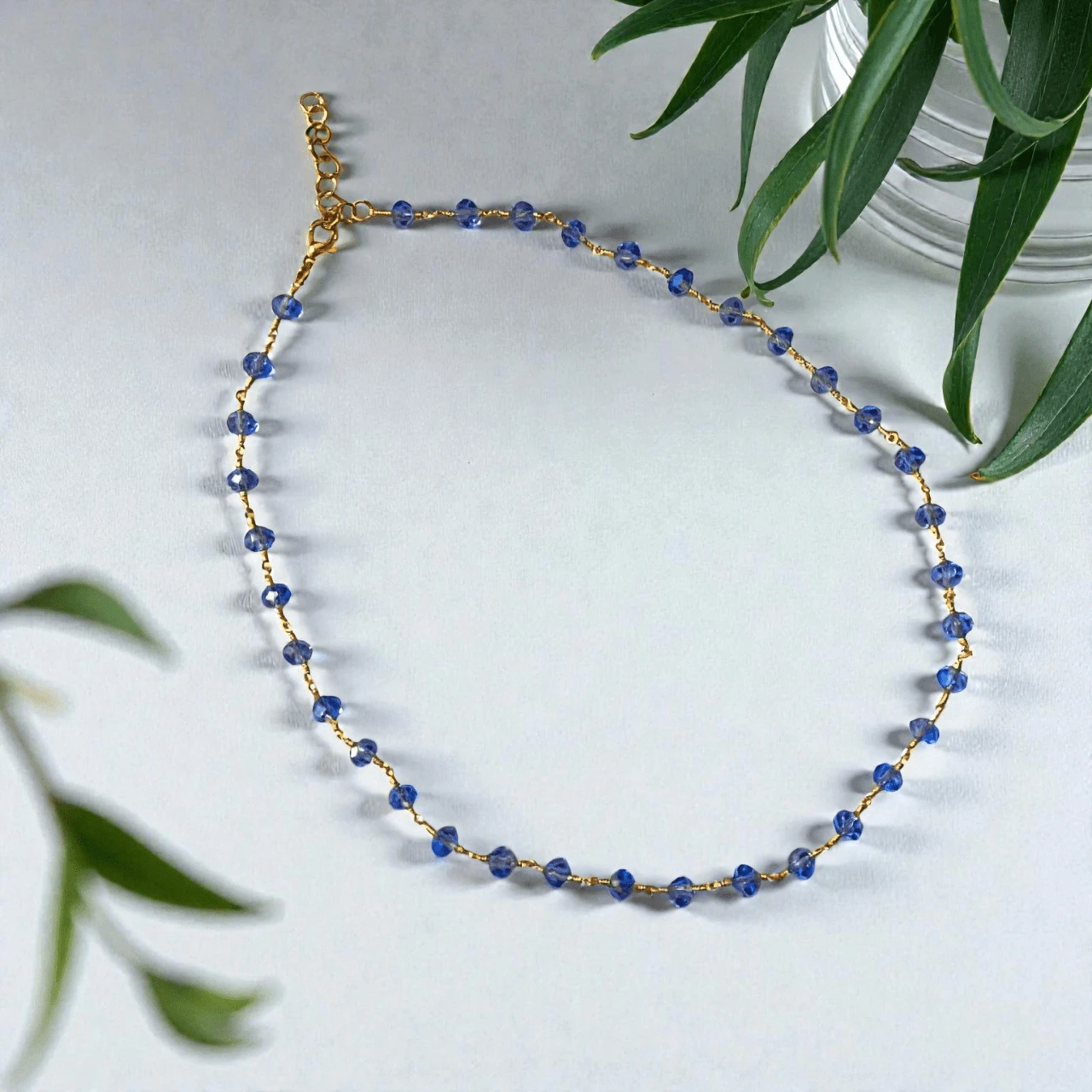Handmade Necklace With Crystal Beads - Blue - View 1