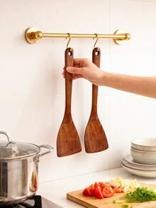 1PC High-Quality Heat-Resistant Solid Wood Non-Stick Pan Spatula - 12.99 Inch Long Handle Wooden Cooking Spoon, Smooth & Durable Surface, Easy To Clean, Suitable For Non-Stick Pans & Frying Pans, Ideal For Cooking, Grilling, Baking, Essential Kitchenware/Tableware For Families, Restaurants & Apartments, Perfect As A Cooking Spoon For Home Kitchen Sets, Wooden Spoon, Spoon Set & Kitchen Gift