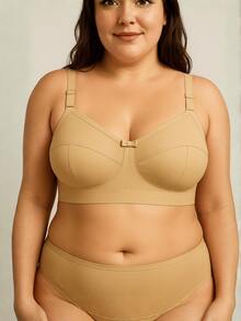Kit 3 Sutiã Feminino Plus size Premium em Algodão Egípcio Reforçado Palas Largas Acolchoadas alças grossas - Bege - Visão 2