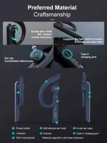 REMAX 180° Rotatable Bluetooth Earphone, Dual-Device Connection, Waterproof & Sweatproof, ENC Noise Cancellation, HD Call Quality, Voice Prompt, Suitable For Business Use - Black - View 10