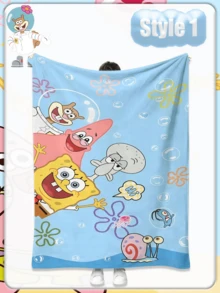SpongeBob SquarePants 卡通方裤子午睡毯，办公室午睡毯，卧室空调毯，柔软毯套 - 彩色 - 查看 17