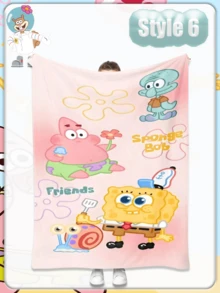 SpongeBob SquarePants 卡通方裤子午睡毯，办公室午睡毯，卧室空调毯，柔软毯套 - 彩色 - 查看 13