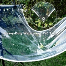 1片透明加厚PVC篷布，带金属扣眼和加固边缘 - 防水防撕裂，适用于庭院、门廊和户外空间 - 白色 - 查看 5