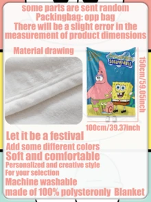 SpongeBob SquarePants 动漫海绵宝宝法兰绒卧室单人空调毯，外观高档，防污毯套 - 彩色 - 查看 5