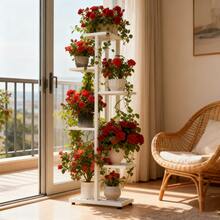 Indoor/Outdoor Metal Plant Stand 7/6/5/4 Tier Plant Stand---Features Rust-Proof Coating For Durability And Strength. Even Grid Layout EnsuresIdeal For Patios, Corner Balconies, Living Rooms, Studies, And More. Available In Multiple Colors. - White/6 Layers - View 6
