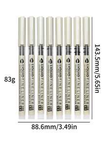 8 支装黑色细线液体绘图笔，适用于艺术、书法和插画。 - 黑色 - 查看 6