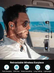 REMAX 蓝牙单耳耳机，具备降噪功能，夹式设计，可伸缩线缆，来电震动提醒，60 小时超长续航，HiFi 音质，蓝牙 5.2 双设备连接，自拍遥控，游戏耳机，运动耳机，轻巧便携 - K55 - 查看 3