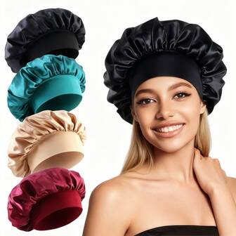 Silk Bonnet For Sleeping, Satin Hair Bonnets, Soft Elastic Band Silk Sleep Cap, Silk Hair Wrap For Curly Hair (Black Gold)