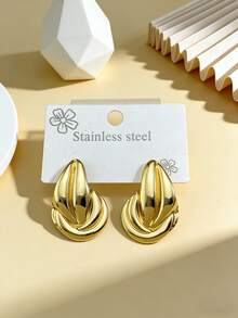 1/3对实心不锈钢耳环，不锈钢饰品，女士耳环，垂坠耳环，镀金铰链圆形耳环，竹节纹理，钻石切割，六边形，方形，圆形，蝴蝶造型，实心低过敏耳环，适合敏感耳，女士魅力配饰，中东时尚饰品，斋月装饰饰品，派对和节日礼物 - 彩色 - 查看 8