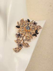 1 pieza Broche floral exagerado y de moda con rhinestones - Negro - Ver 2