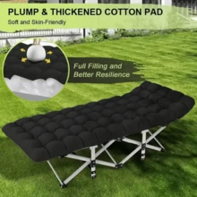 DEYUI Portable Adult Sleeping Bed Frame With Mattress | 755/655/555/455/355 Lb Load Capacity, Foldable Guest/Camping Bed, Ideal For Teenagers And Adults, Suitable For Travel, Patio, Terrace, And Outdoor Use, Oxford Cloth Cover, Alloy Steel Frame. - 升級版 755lbs 黑色床墊套裝 - 查看 6