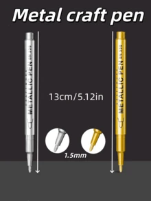 1pc Gold Metallic Marker Pen, Permanent Metal Marker Suitable For Painting, Cards, Writing, Signing, And Crystal Surfaces (Random Style) - Multicolor - View 3