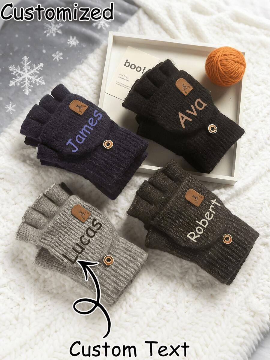 定制露指手套 - 男女通用半指手套，可定制文字/姓名，半指针织触屏防护弹性手套，男女通用尺码，骑行手套，常规款 - 彩色 - 查看 1