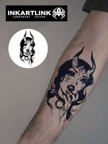 INKARTLINK Tatouages à technologie révolutionnaire, tatouages semi-permanents, tatouages réalistes, tatouages de fille démoniaque, tatouages de briseuse de cœur, tatouages temporaires, faux tatouages, imperméables, apparence de tatouage authentique, tatouages de conception de niche, tatouages au jus de fruits, tatouages de plantes - Noir - View 3