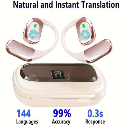 3-i-1 AI-översättningshörlurar - 3-i-1 AI-översättningshörlurar med realtidsöversättning på 137 språk, trådlösa hörlurar med 5,4 timmars användning, kompatibla med iOS- och Android-system. Lämpliga för resor, affärsaktiviteter och lärande.