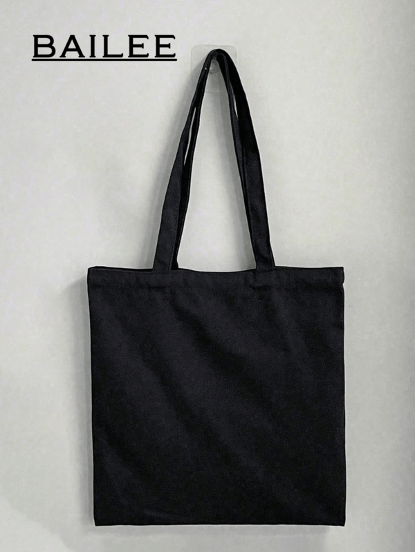 1 Set Black & Multi-Color Fabric Open-Top Solid Color Lightweight Portable Large Capacity Vintage, Bohemian, Western, Minimalist Casual Vacation Sports Beach Backpack Tote Bag, Large Capacity Women's Bag, Portable High Capacity, Suitable For Teenage Girls, Women, College Students, Perfect For Office, University, Middle School, High School