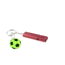 1 pieza Silbato de supervivencia de aleación de aluminio multicolor de doble frecuencia con colgante reflectante de fútbol, accesorio de llavero de contra incendios para viajes nocturnos, accesorio colgante para mochila para estudiantes y entusiastas del aire libre, equipo de silbato de rescate de supervivencia al aire libre.