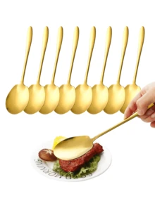 2/4/8pcs Stainless Steel Spoons, Serving Spoons, Soup Spoons, Suitable For Home Kitchen, Restaurant, Hotel, Holiday Party, Wedding - Gold - View 1