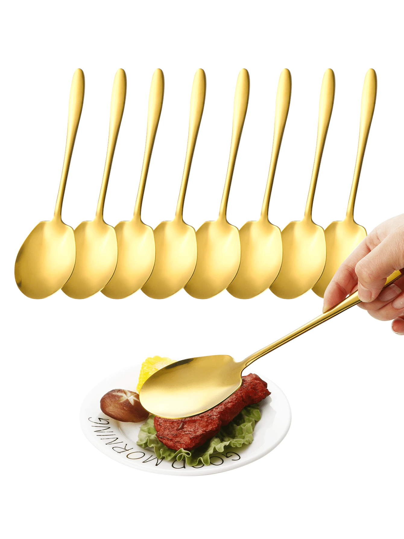 2/4/8pcs Stainless Steel Spoons, Serving Spoons, Soup Spoons, Suitable For Home Kitchen, Restaurant, Hotel, Holiday Party, Wedding - Gold - View 1