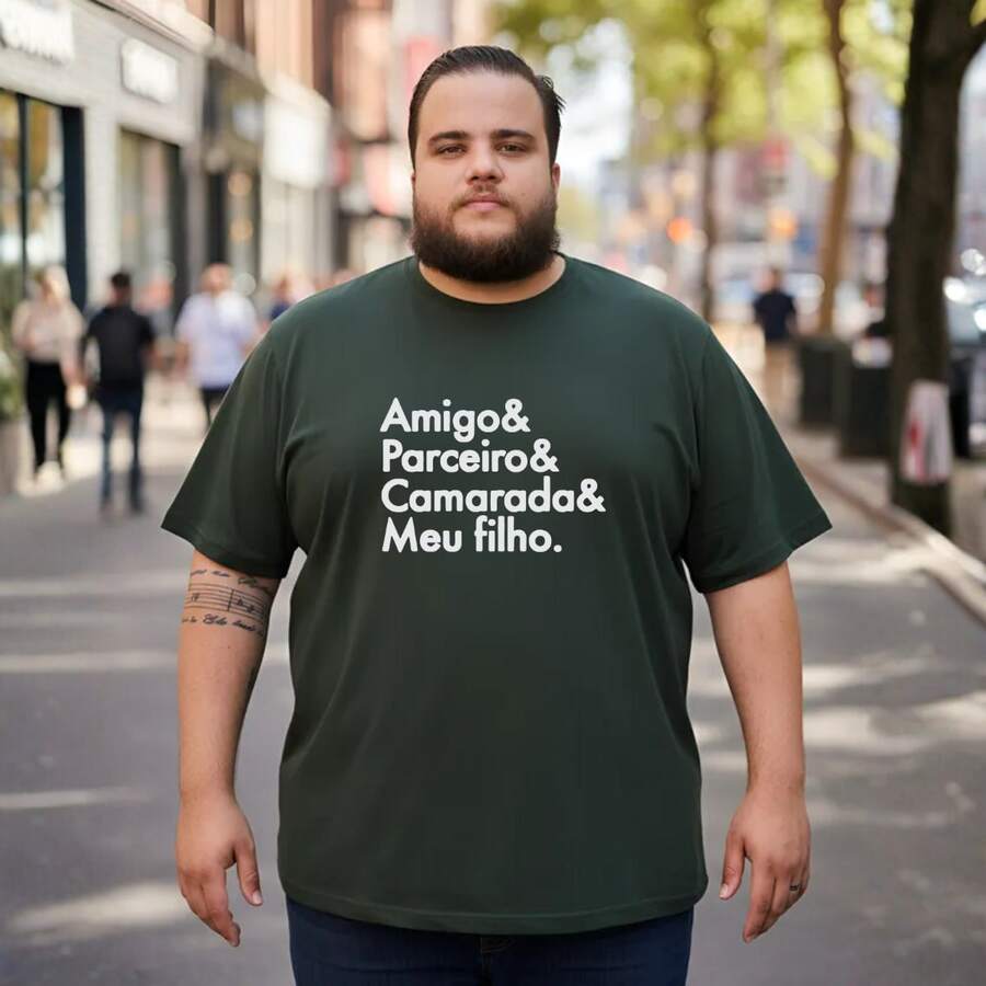 Camiseta Plus Size Dia dos pais filho amigo camarada Camisa Malha Premium 100% Algodão - Verde Militar - Visão 1