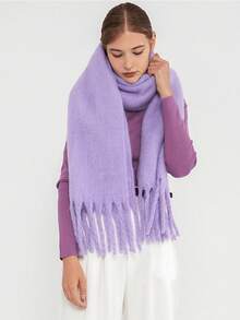 1PC Women's Casual Autumn/Winter Solid Color Versatile College Style Elegant Coarse Beard Thick Warm Scarf, Suitable For Cold Proof Shopping And Dressing In Autumn/Winter Season - Cold Brown - View 7