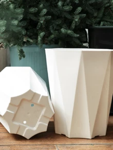 1个简约白色菱形花盆，加厚高品质透气仿陶瓷塑料花盆，家用 - 白色 - 查看 8