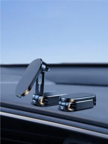1pc Metal In-Car Mobile Phone Holder, Foldable Strong Adhesive Car Dashboard Phone Holder, 360 Degree Rotating Navigation Stand