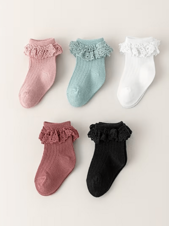 5 คู่ ถุงเท้าลูกไม้เด็กทารก/เด็กเล็ก เหมาะสำหรับทุกฤดูกาล ใส่ในบ้าน