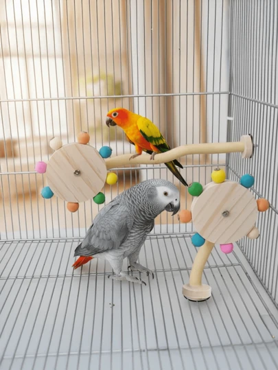 1pc Parrot Rotating Windmill Perch, Bird Cage Stand Bar Toy, Educational Bird Supplies, Bird Cage Accessories, Parrot Toy (All Accessory Colors Are Randomly Assembled And Shipped)