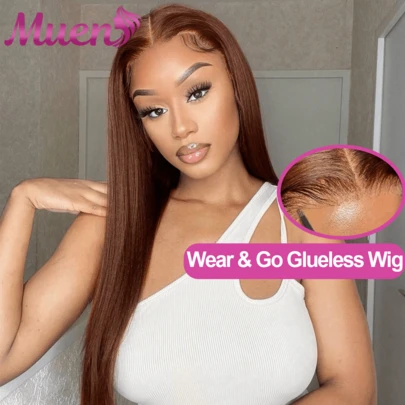 无胶5x5高清蕾丝闭合假发和13*4高清蕾丝前假发，混合真人发丝，4号棕色假发 - 200%密度巧克力棕色直发 - 预先拔毛的发际线和婴儿发 - 无需胶水即可立即佩戴 - 多种尺寸，完美适合女性