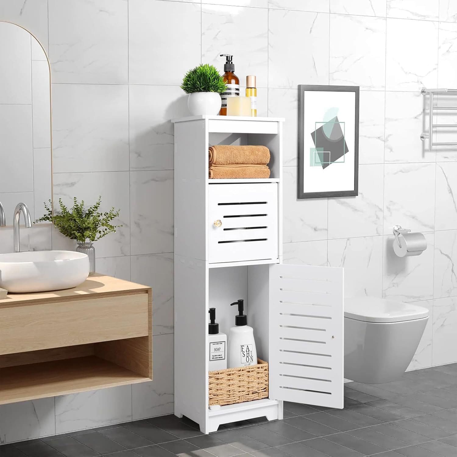 1pc Bathroom Slim Storage Cabinet, Freestanding Narrow Organizer Rack, Medicine Cabinet, Toilet Storage Shelf, Multi-Tier Bathroom Organizer - one-size - View 1