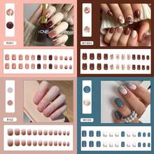 French Short Press On Nails For Women - 4 Box 96 Pcs Christmas Holiday Fake Nails Kit, Square Medium Length False Nails With Designs.Women Cute Pink Colos Nails,Valentine's Day Nails With Jelly Glue And Nail File, Multi Color Easy Wearing Nails For Daily, Work, Party - 混合裝624 - 查看 6