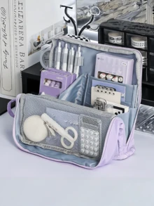 Large Capacity Multifunctional Makeup Bag, Can Be Placed Upright, High Cost-Effective Storage Bag, Compartmentalized And Layered Design, Portable Multifunctional Toiletry Bag, Large Capacity High-Quality Washable Pencil Case, With Multiple Compartments And Mesh Pockets. - Multicolor - View 5