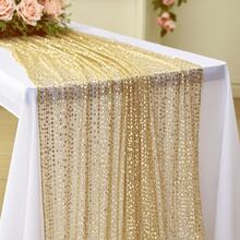 1pc Gold Sequin Table Runner, Dining Table Decor, Wedding Decoration Fabric, Sparkling Gold Table Cloth For DIY Party Decoration, Suitable For Wedding, Birthday, Housewarming, Romantic Date, Reception, Christmas, Valentine's Day, Ramadan And Other Holidays - Gold - View 10