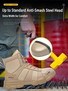 Lightweight Steel Toe Work Shoes, Easy To Wear Work Boots, Breathable Athletic Work Shoes, Men's Protective Boots, Anti-Smash Steel Toe Work Shoes, Men's Anti-Puncture Wear-Resistant Sports Shoes, Men's Shoes, Shoes, Men's Wear-Resistant Shoes, Men's Shoes, Work Boots, Steel Toe Sports Shoes, Steel Toe Boots, Comfortable Work Shoes, Men's Steel Toe Boots, Hiking Shoes, Outdoor Wear-Resistant Shoes - Khaki - View 2