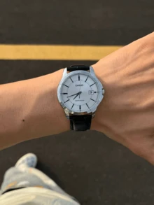 Casio MTP-V004L-7A Men's Casual Round Quartz Watch, Black Leather Strap, Classic Minimalist Wristwatch, Business Watch, Ideal Gift For Men, Daily & Office, Father's Day Anniversary - Silver - View 2