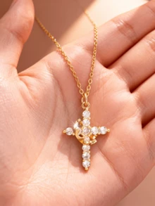 1件金色十字架项链，简约宗教饰品，适合女性日常或户外佩戴，基督教女性礼物 - Type D - 查看 8