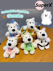 West Highland White Terrier Plush Keychain, Cute Cartoon Puppy Keychain. - Yellow - View 1