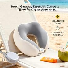 Upgraded 100% Pure Memory Foam Travel Pillow, Multi-Functional Neck Pillow For Airplane Flights, Car Rides, Trains & Office Nap, Portable U-Shaped Pillow With Multiple Colors Almohada Cervical Pillows Travel Pillows For Airplane - 灰白 - 查看 8
